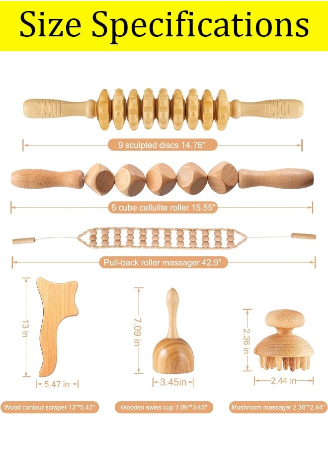 6 Piece Wooden Therapy Set Manual Wooden Fascia Massager for Cellulite Release Muscle Blasting Pain Relief Body Sculpting Tool