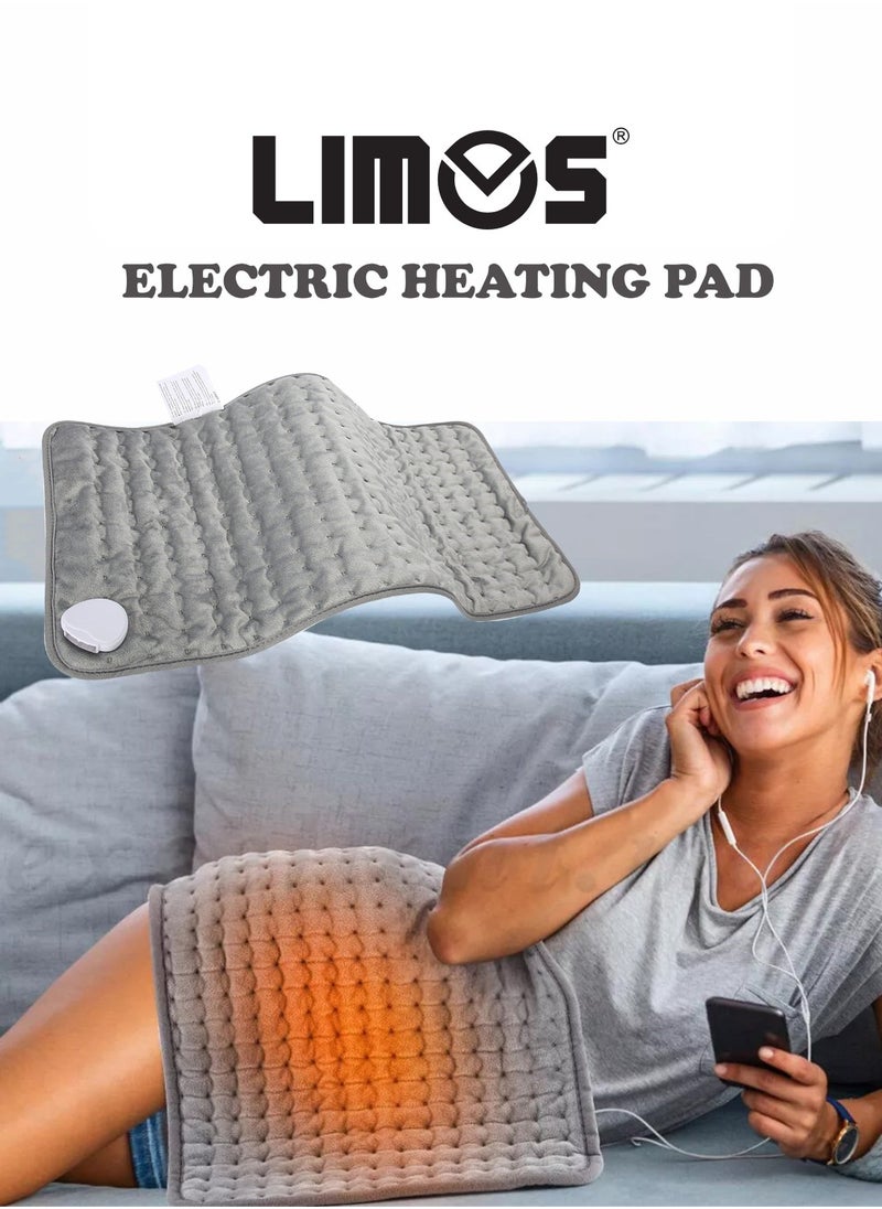 Electric Heating Pad with 4 Timer Settings, Auto Shut Off and 6 Heat Levels, Dry Heat Therapy for Back, Neck, Shoulders, Knees, Arms and Legs, Ideal Gift for Women and Men in Grey