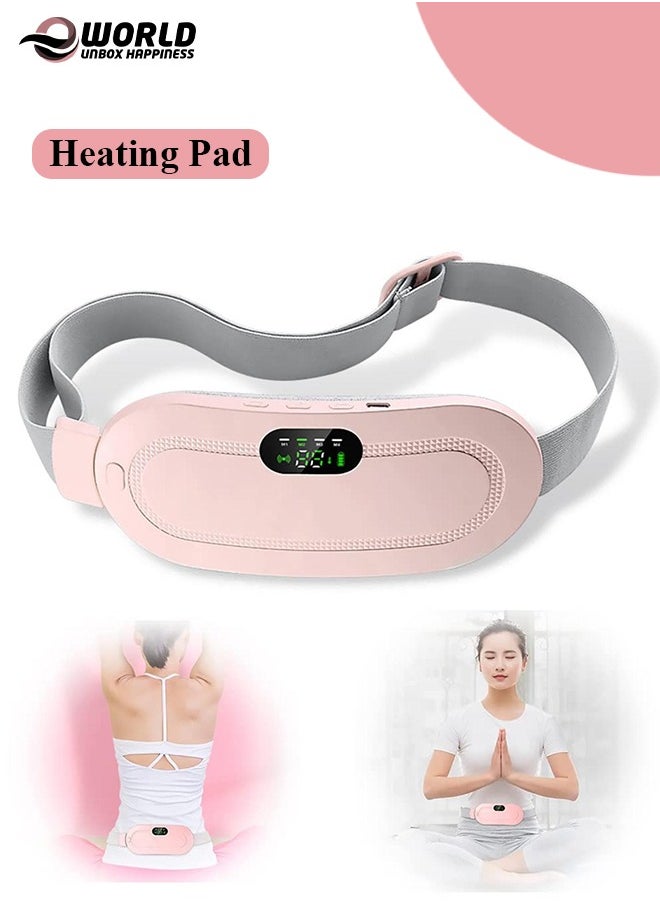 Portable Cordless Heating Pad for Period Cramps Relief, Rechargeable Electric Heat Belt with 3 Adjustable Heat Levels and 4 Vibration Modes, Perfect Gift for Women and Girls, Pink