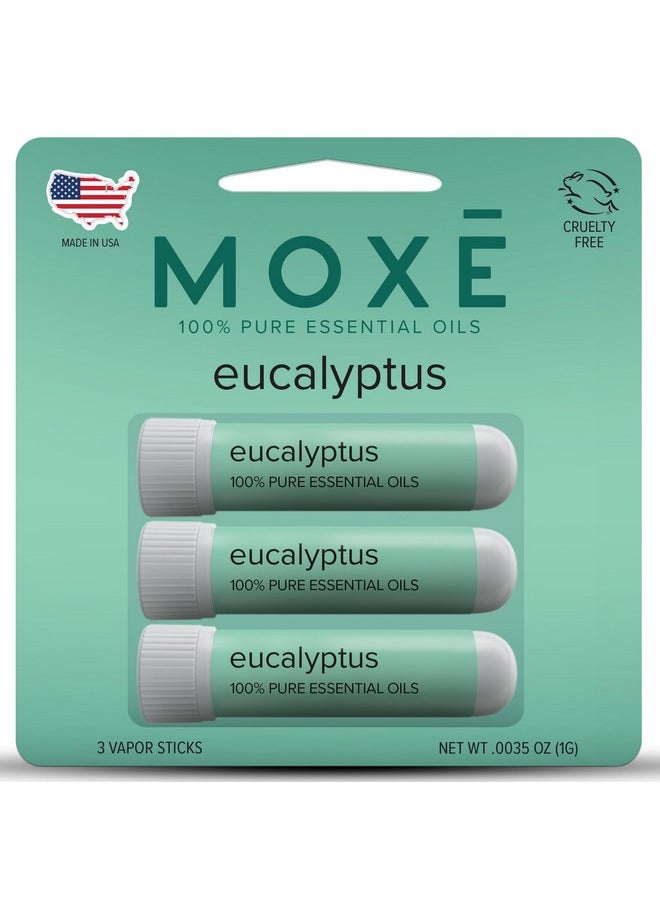 MOXĒ Eucalyptus Essential Oil Nasal Inhaler, Sinus & Congestion Relief, Daily Relaxation, Stress Relief, Therapeutic No-Mess Aromatherapy, Pure and Natural, Made in USA (3 Pack)