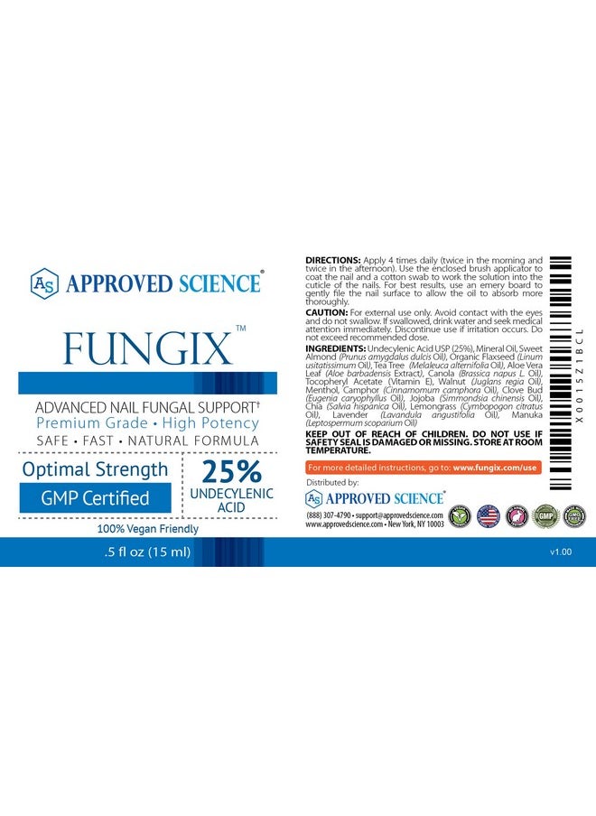 Fungix - Nail Fungus Formula - With Tea Tree Oil, 25% Undecylenic Acid, Vitamin E - Pack Of 1 - All Natural, Vegan Friendly