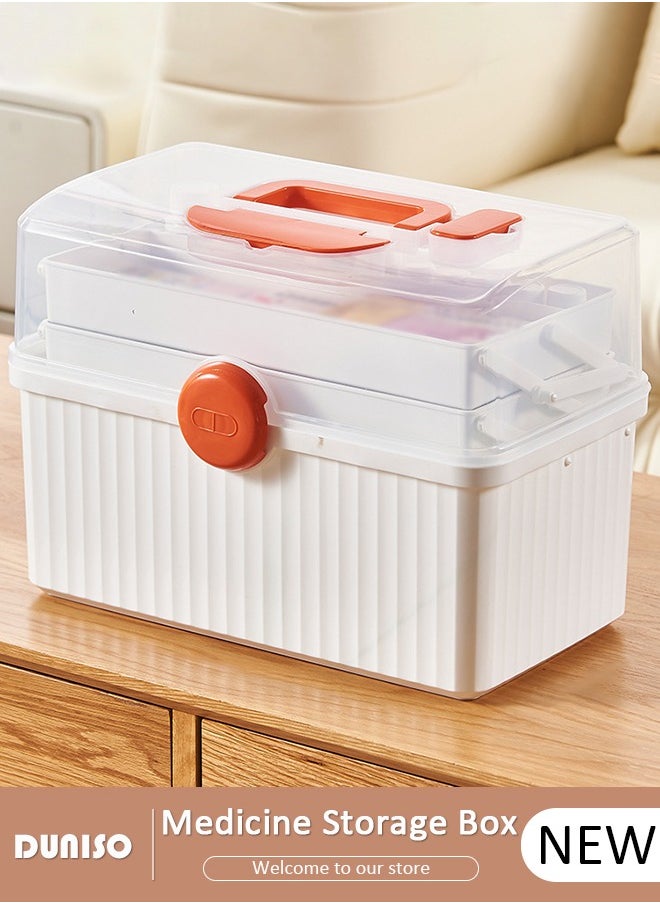 3 Layers Family Medicine Storage Box Container Clear First Aid Box Organizer with Locking,Lid,Handle, Multipurpose Durable Craft Tool Case Plastic Professional Emergency Bin for Home Travel Car Camping Office