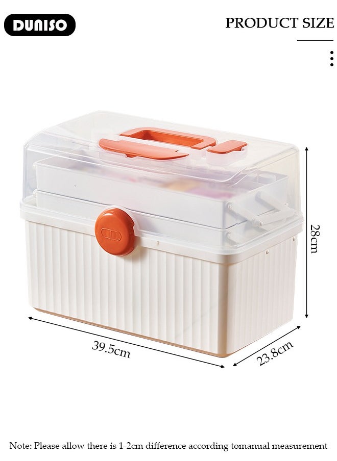 3 Layers Family Medicine Storage Box Container Clear First Aid Box Organizer with Locking,Lid,Handle, Multipurpose Durable Craft Tool Case Plastic Professional Emergency Bin for Home Travel Car Camping Office