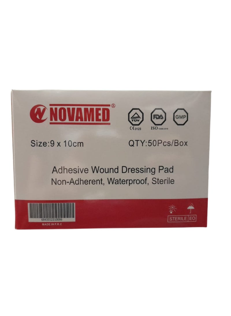 NOVAMED ADHESIVE W/D PAD W/P STERILE 9*10CM 50'S