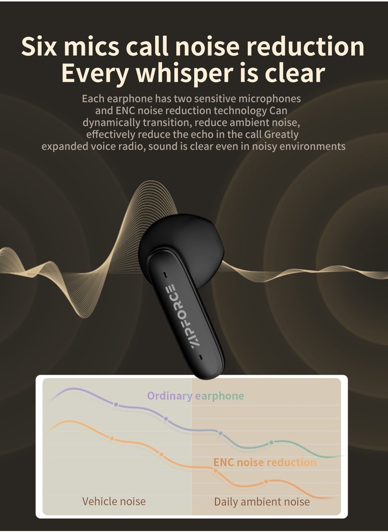 ZIPFORCE True Wireless Earbuds, In-Ear Bluetooth 5.3 Headphones 4-Mics ENC Clear Call, Bluetooth Earbuds Touch Control 40 Playtime, IPX6 Waterproof TWS, Light-Weight Earphones