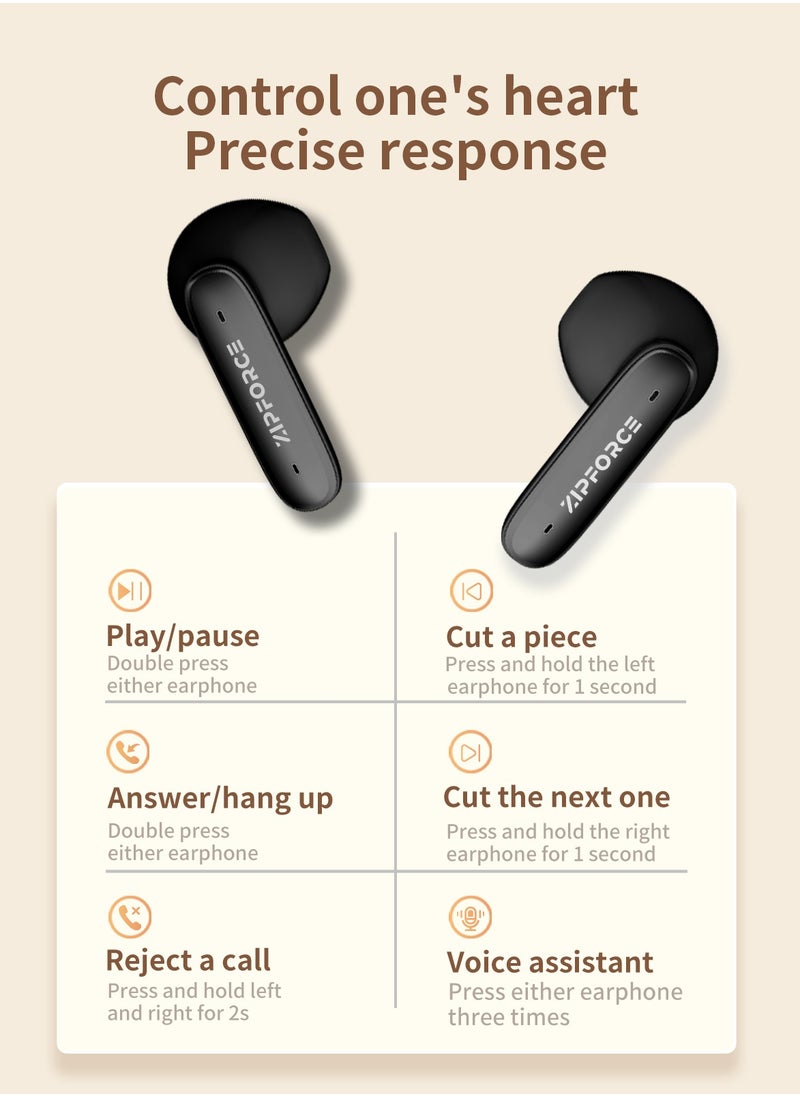 ZIPFORCE True Wireless Earbuds, In-Ear Bluetooth 5.3 Headphones 4-Mics ENC Clear Call, Bluetooth Earbuds Touch Control 40 Playtime, IPX6 Waterproof TWS, Light-Weight Earphones