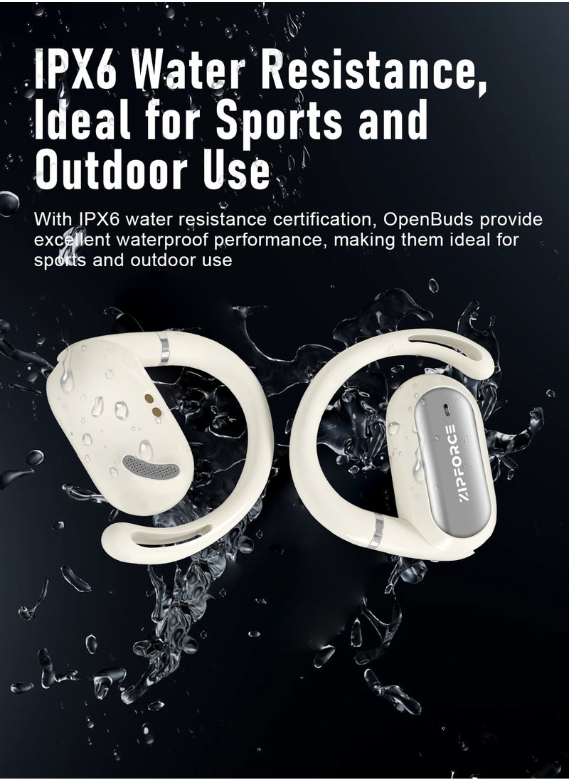 ZIPFORCE True Wireless Earbuds, Open Ear Bluetooth 5.4 Headphones 4-Mics ENC Clear Call, OWS Bluetooth Earbuds Touch Control, IPX6 Waterproof TWS, Light-Weight Earphones