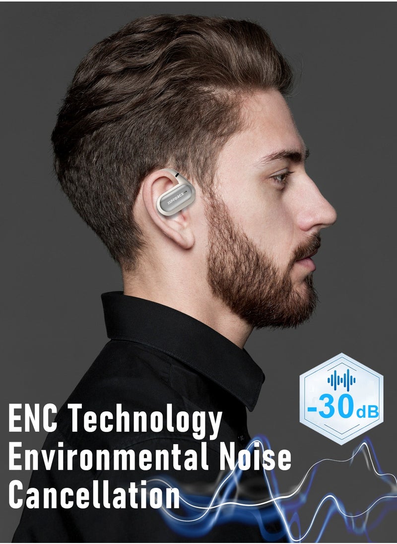 ZIPFORCE True Wireless Earbuds, Open Ear Bluetooth 5.4 Headphones 4-Mics ENC Clear Call, OWS Bluetooth Earbuds Touch Control, IPX6 Waterproof TWS, Light-Weight Earphones