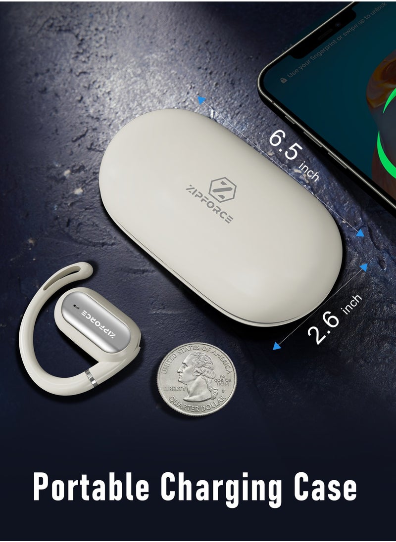 ZIPFORCE True Wireless Earbuds, Open Ear Bluetooth 5.4 Headphones 4-Mics ENC Clear Call, OWS Bluetooth Earbuds Touch Control, IPX6 Waterproof TWS, Light-Weight Earphones