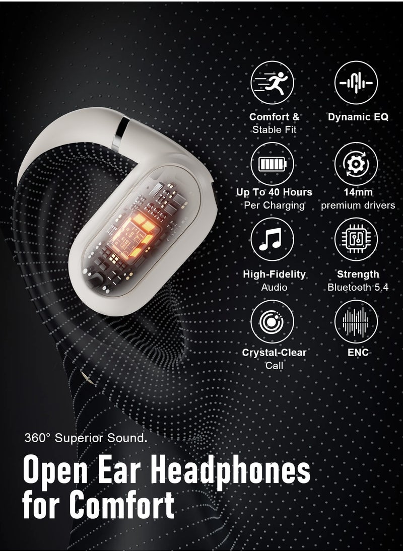 ZIPFORCE True Wireless Earbuds, Open Ear Bluetooth 5.4 Headphones 4-Mics ENC Clear Call, OWS Bluetooth Earbuds Touch Control, IPX6 Waterproof TWS, Light-Weight Earphones