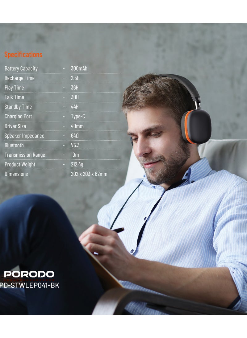 Vibe Wireless Headphone / Lightweight & Comfortable / Immersive Audio / Extended Battery Life / Stable and Fast Connection Bluetooth v5.3 /Over ear headphone with built in microphone - Black