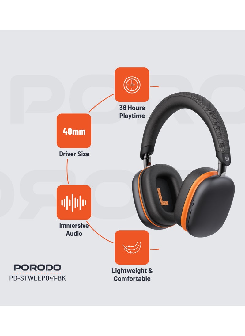 Vibe Wireless Headphone / Lightweight & Comfortable / Immersive Audio / Extended Battery Life / Stable and Fast Connection Bluetooth v5.3 /Over ear headphone with built in microphone - Black