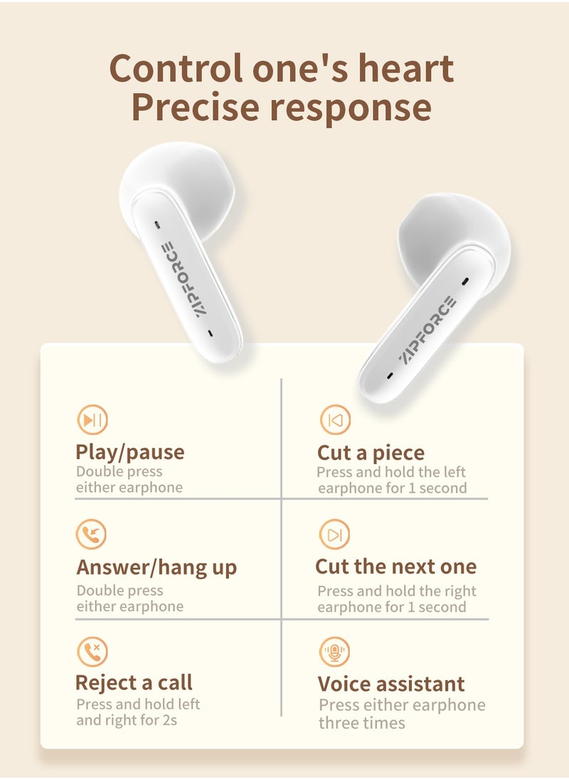 ZIPFORCE True Wireless Earbuds, In-Ear Bluetooth 5.3 Headphones 4-Mics ENC Clear Call, Bluetooth Earbuds Touch Control 40 Playtime, IPX6 Waterproof TWS, Light-Weight Earphones