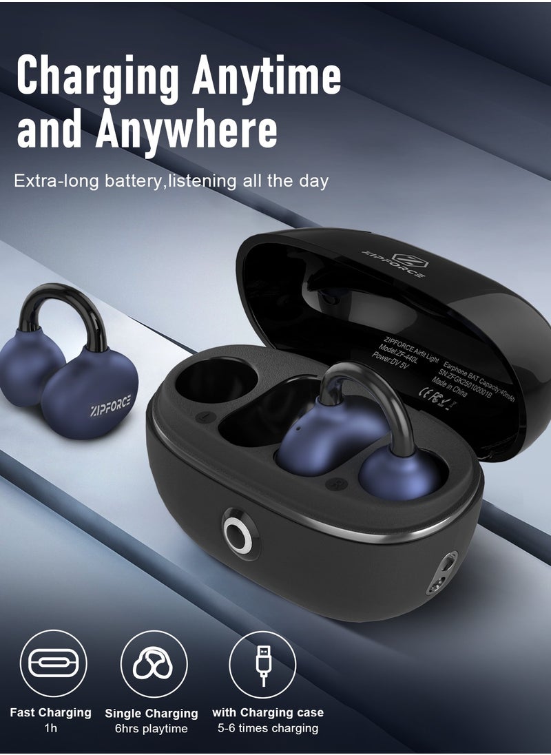 ZIPFORCE Open Ear Ring True Open Ear Headphones, Lightweight Comfort Open Ear Clip Wireless Earbuds, Bluetooth 5.4 OWS Earphones Fit Sports Running, IPX5 Waterproof TWS, Workout Black