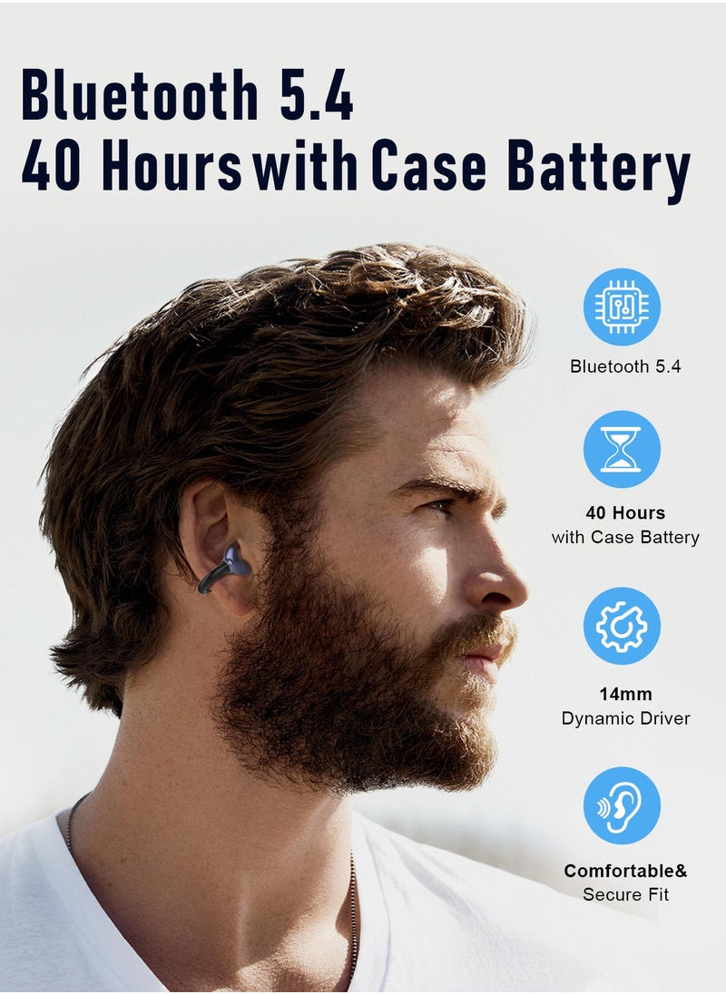 ZIPFORCE Open Ear Ring True Open Ear Headphones, Lightweight Comfort Open Ear Clip Wireless Earbuds, Bluetooth 5.4 OWS Earphones Fit Sports Running, IPX5 Waterproof TWS, Workout Black