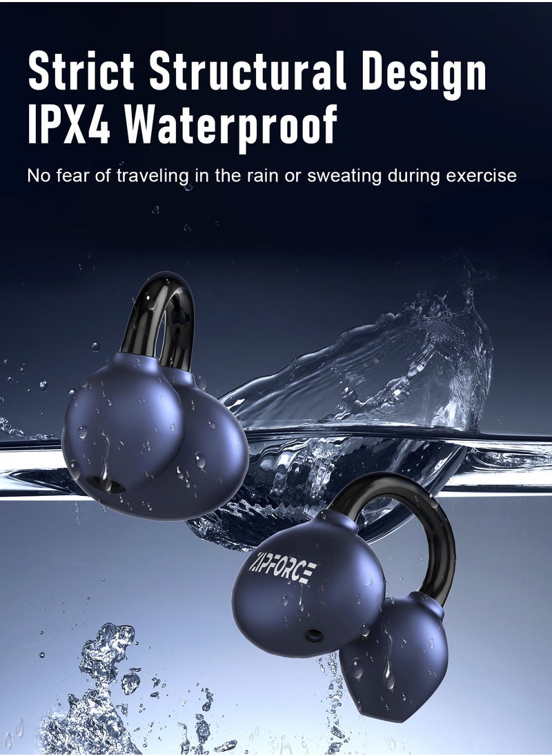 ZIPFORCE Open Ear Ring True Open Ear Headphones, Lightweight Comfort Open Ear Clip Wireless Earbuds, Bluetooth 5.4 OWS Earphones Fit Sports Running, IPX5 Waterproof TWS, Workout Black