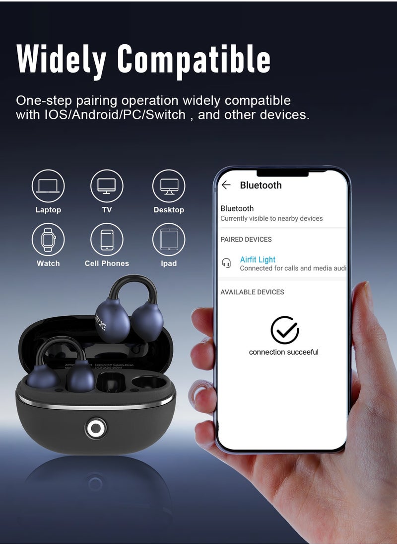 ZIPFORCE Open Ear Ring True Open Ear Headphones, Lightweight Comfort Open Ear Clip Wireless Earbuds, Bluetooth 5.4 OWS Earphones Fit Sports Running, IPX5 Waterproof TWS, Workout Black