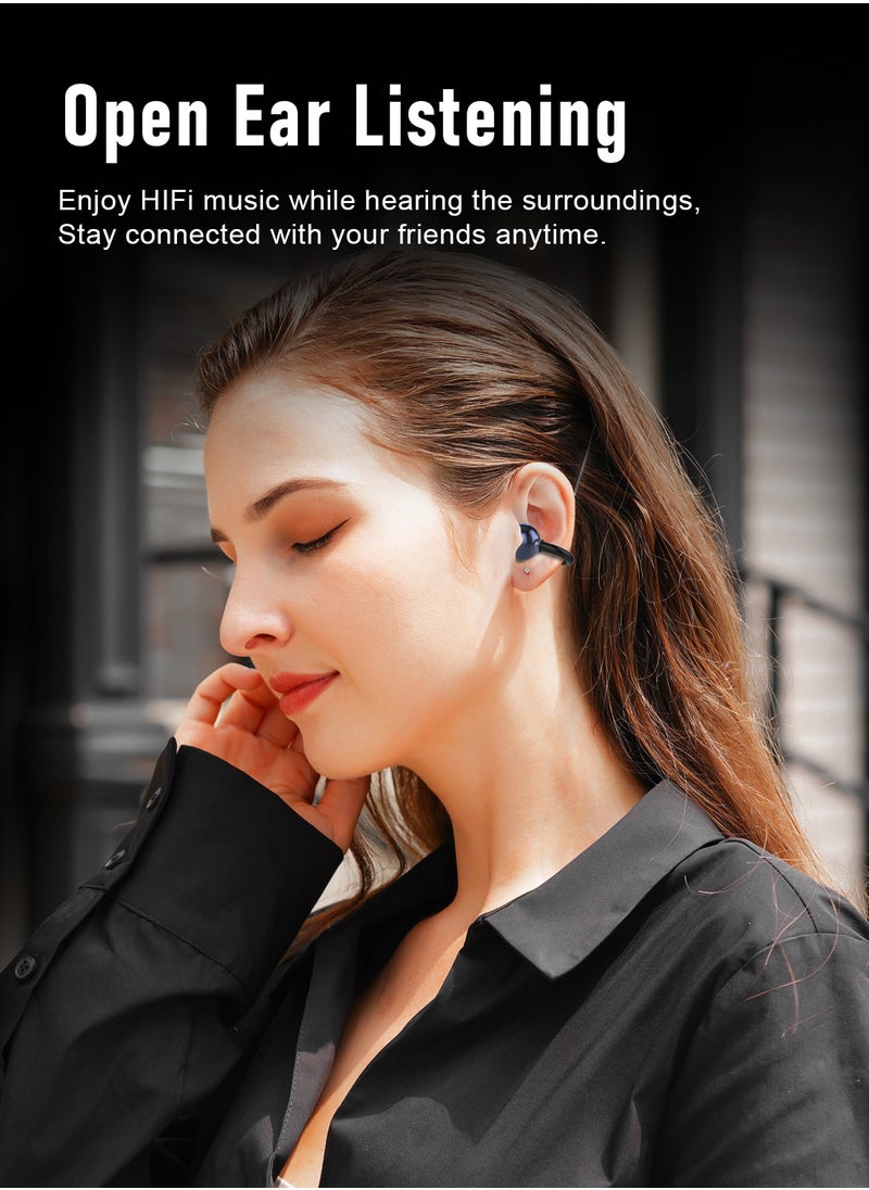 ZIPFORCE Open Ear Ring True Open Ear Headphones, Lightweight Comfort Open Ear Clip Wireless Earbuds, Bluetooth 5.4 OWS Earphones Fit Sports Running, IPX5 Waterproof TWS, Workout Black