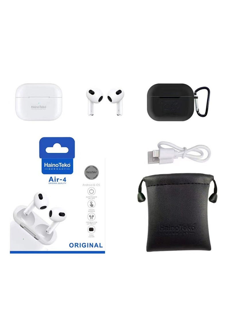 Air-4 Wireless Bluetooth Earbuds Apple & Android Compatibility Built-in Microphone True Wireless Earbuds in-Ear Bluetooth Headphones Earphones Auto Power On/Off Touch Control White