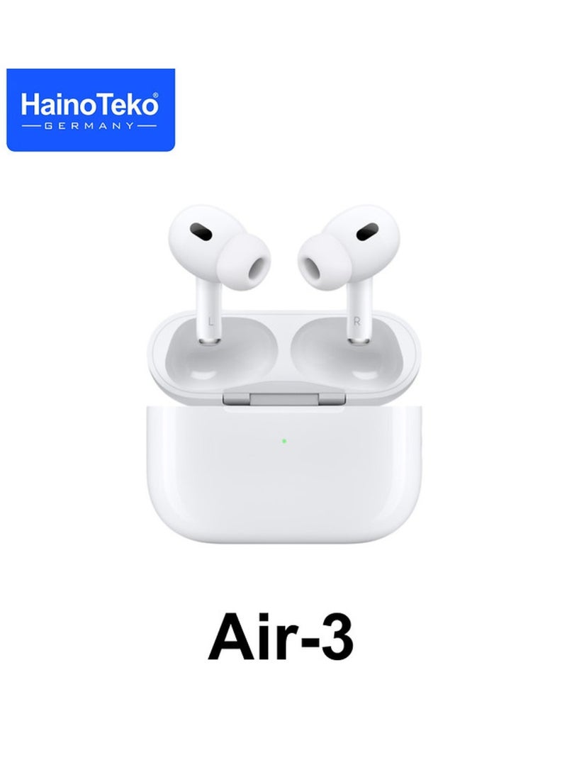Air-3 Wireless Bluetooth Earbuds Apple & Android Compatibility Built-in Microphone True Wireless Earbuds in-Ear Bluetooth Headphones Earphones Auto Power On/Off Touch Control With Case Noise Cancelling White