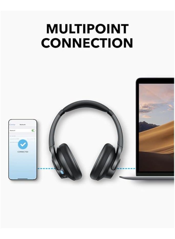 Q11i Wireless Over-Ear Bluetooth Headphones by Anker, Deep Bass, 60H Playtime, Hi-Res Audio, Detachable Ear Cushions, Multipoint Connection Dark Grey