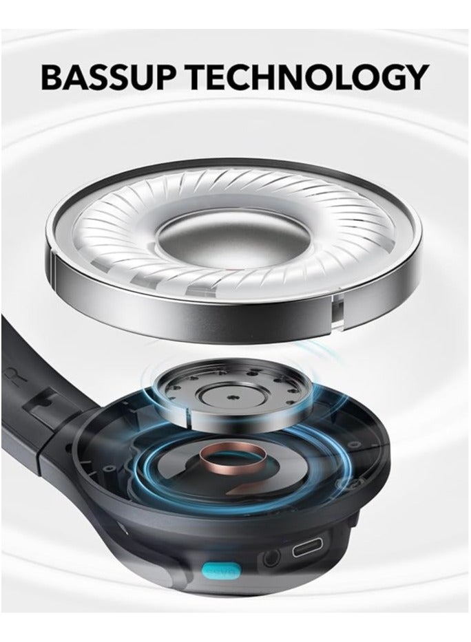 Q11i Wireless Over-Ear Bluetooth Headphones by Anker, Deep Bass, 60H Playtime, Hi-Res Audio, Detachable Ear Cushions, Multipoint Connection Dark Grey