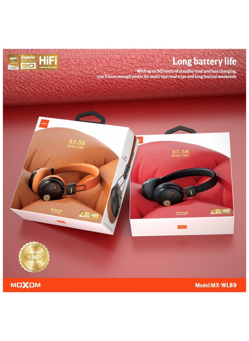 MX-WL89 Wireless On-Ear Headphones - Pure Bass - 5.3 Wireless - 37.5H Music Time - Speed Charge - Fast Usb Type-C - Foldable Hi-Fi Audio