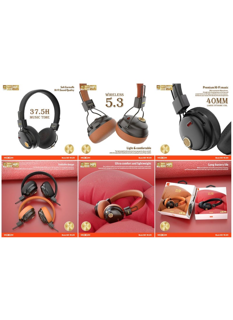 MX-WL89 Wireless On-Ear Headphones - Pure Bass - 5.3 Wireless - 37.5H Music Time - Speed Charge - Fast Usb Type-C - Foldable Hi-Fi Audio