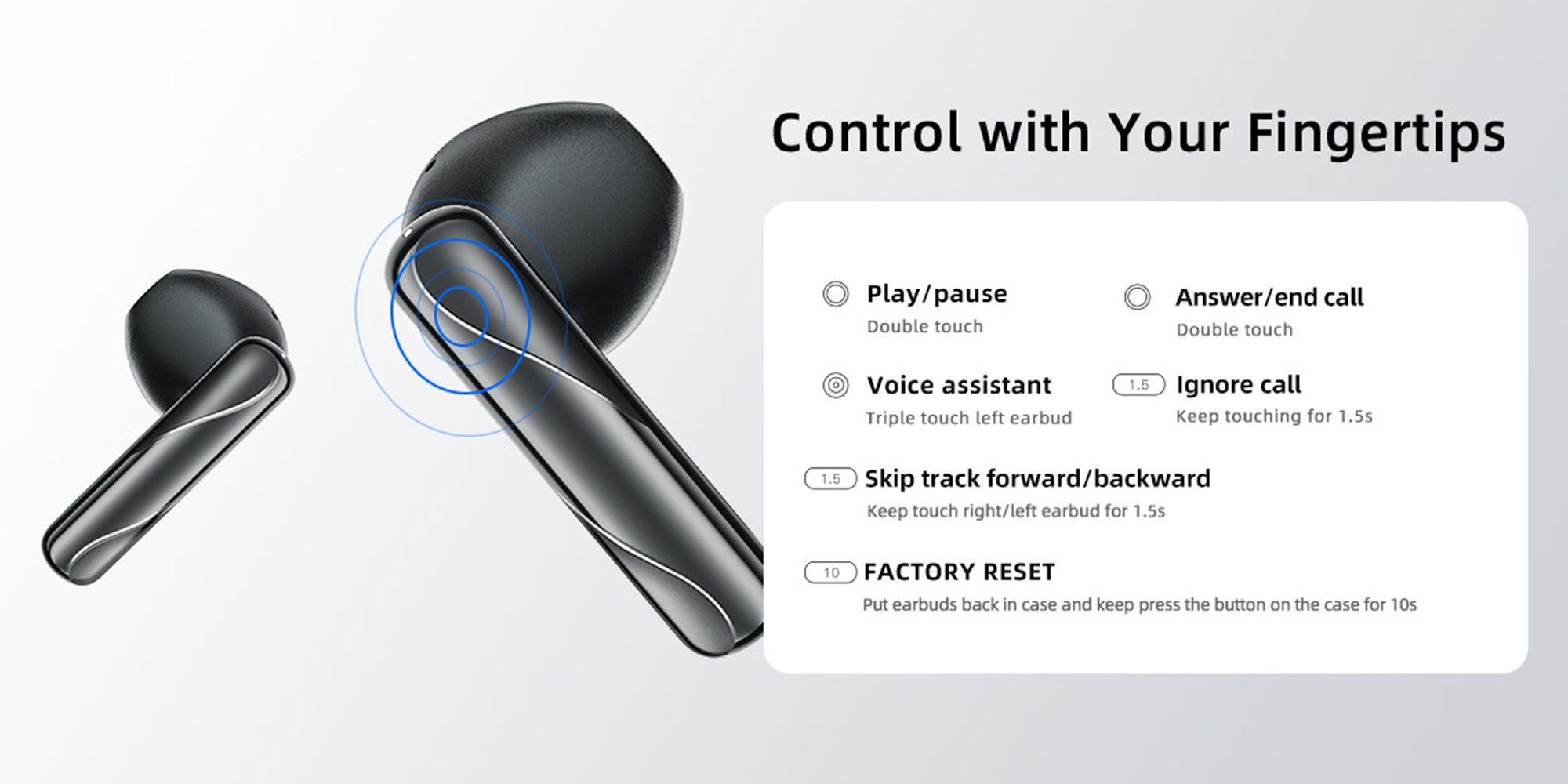 T32 AilyBuds Clear Wireless Earbuds, 5.3 Bluetooth Earphone, 13mm Drivers, Low Latency for Gaming, In-Ear Lightweight Design,Quick Charge and 22.5 Hours Long Battery Black