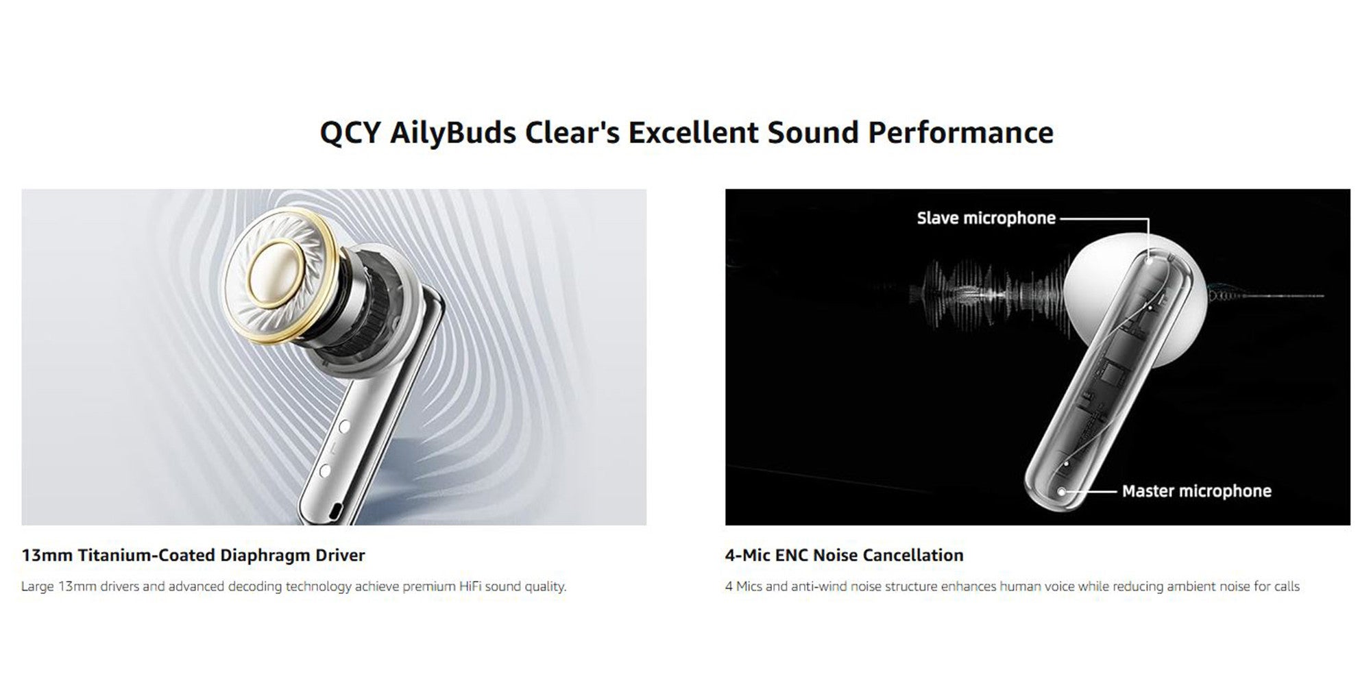 T32 AilyBuds Clear Wireless Earbuds, 5.3 Bluetooth Earphone, 13mm Drivers, Low Latency for Gaming, In-Ear Lightweight Design,Quick Charge and 22.5 Hours Long Battery Black