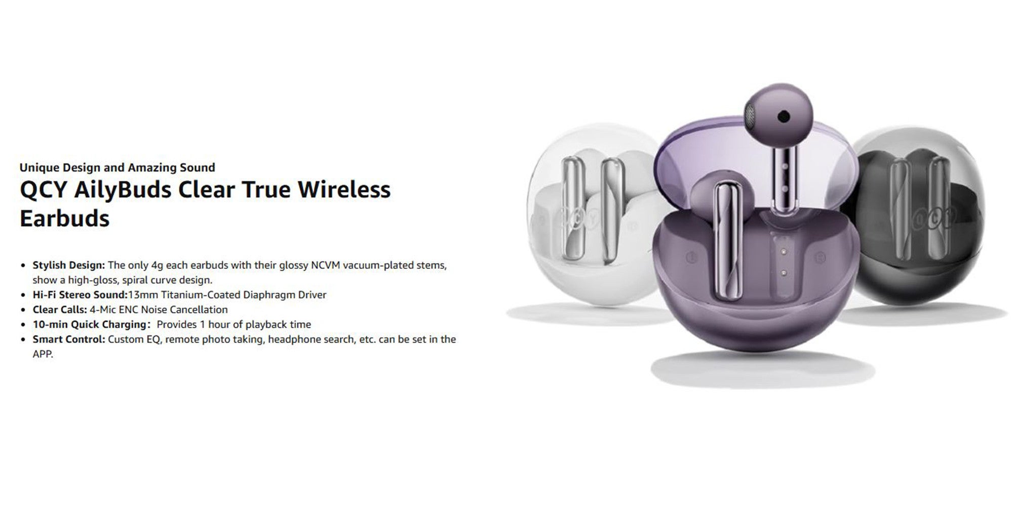 T32 AilyBuds Clear Wireless Earbuds, 5.3 Bluetooth Earphone, 13mm Drivers, Low Latency for Gaming, In-Ear Lightweight Design,Quick Charge and 22.5 Hours Long Battery Black