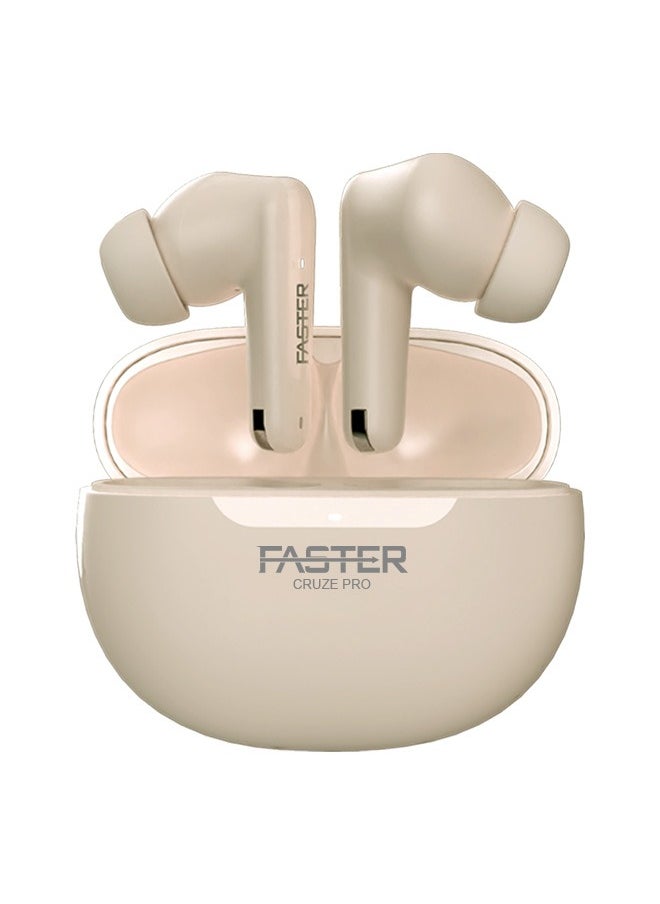 Cruze Pro Wireless Earbuds with Active Noise Cancellation (ANC) - 20 Hours Playtime with Bluetooth 5.3 - HiFi Stereo Sound Airpods - Gaming Bluetooth Earphones with Ultra-Low Latency - Deep Bass, Touch Control - For Exercise, Gym - Compatible with iPhone & Android (Beige)