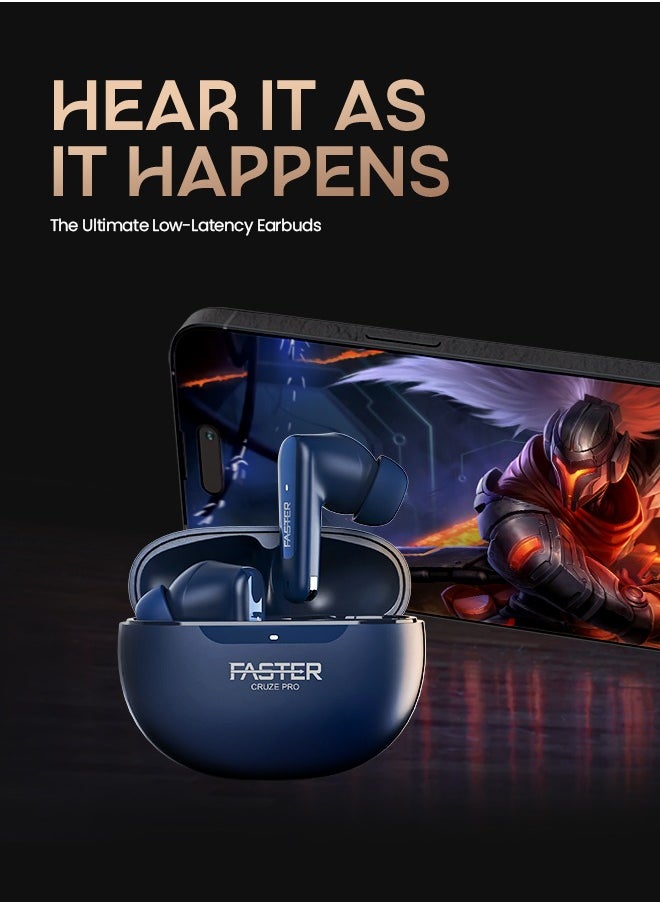Cruze Pro Wireless Earbuds with Active Noise Cancellation (ANC) - 20 Hours Playtime with Bluetooth 5.3 - HiFi Stereo Sound Airpods - Gaming Bluetooth Earphones with Ultra-Low Latency - Deep Bass, Touch Control - For Exercise, Gym - Compatible with iPhone & Android (Blue)