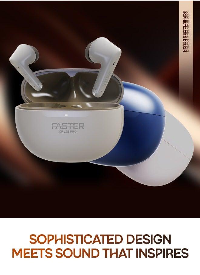 Cruze Pro Wireless Earbuds with Active Noise Cancellation (ANC) - 20 Hours Playtime with Bluetooth 5.3 - HiFi Stereo Sound Airpods - Gaming Bluetooth Earphones with Ultra-Low Latency - Deep Bass, Touch Control - For Exercise, Gym - Compatible with iPhone & Android (Blue)