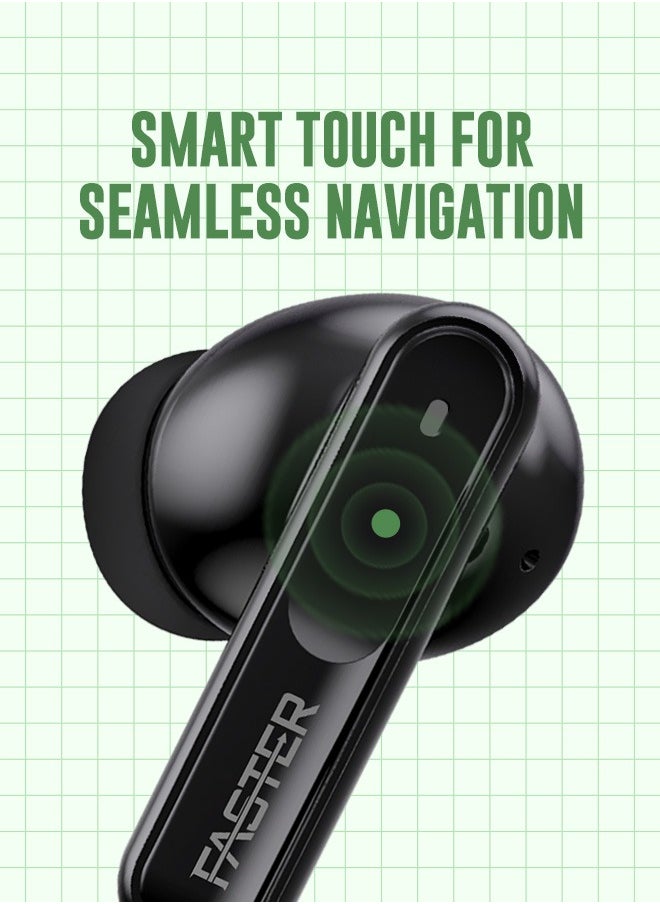Slick X Wireless Earbuds with Extra Ear Tips - 6 Hours Playtime with Bluetooth 5.4 - HiFi Stereo Sound - Gaming Bluetooth Earphones with Ultra-Low Latency - Deep Bass, Touch Control - For Exercise, Gym - Compatible with iPhone & Android (White)