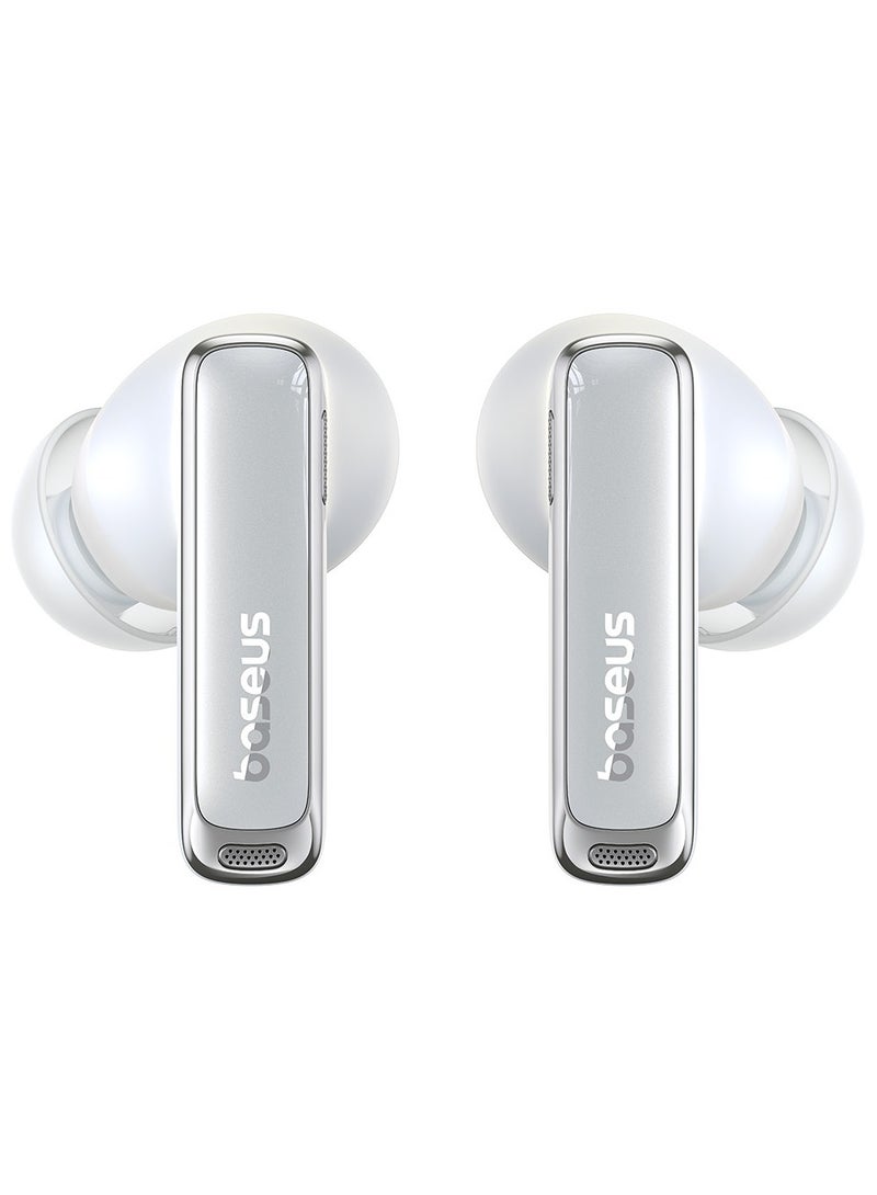 Bowie M2s Ultra True Wireless Earbuds with Hybrid Active Noise Cancellation -52dB, 4-Mic Environmental Noise Reduction, Ultra-Low Latency 0.06s for Gaming, Bluetooth 5.4, Fast Charging, 7H Playback (30H with Case), Touchscreen Charging Case, Hi-Fi Stereo Sound, Hi-Res Audio, Comfortable Fit, Voice Assistant (White) Moon White