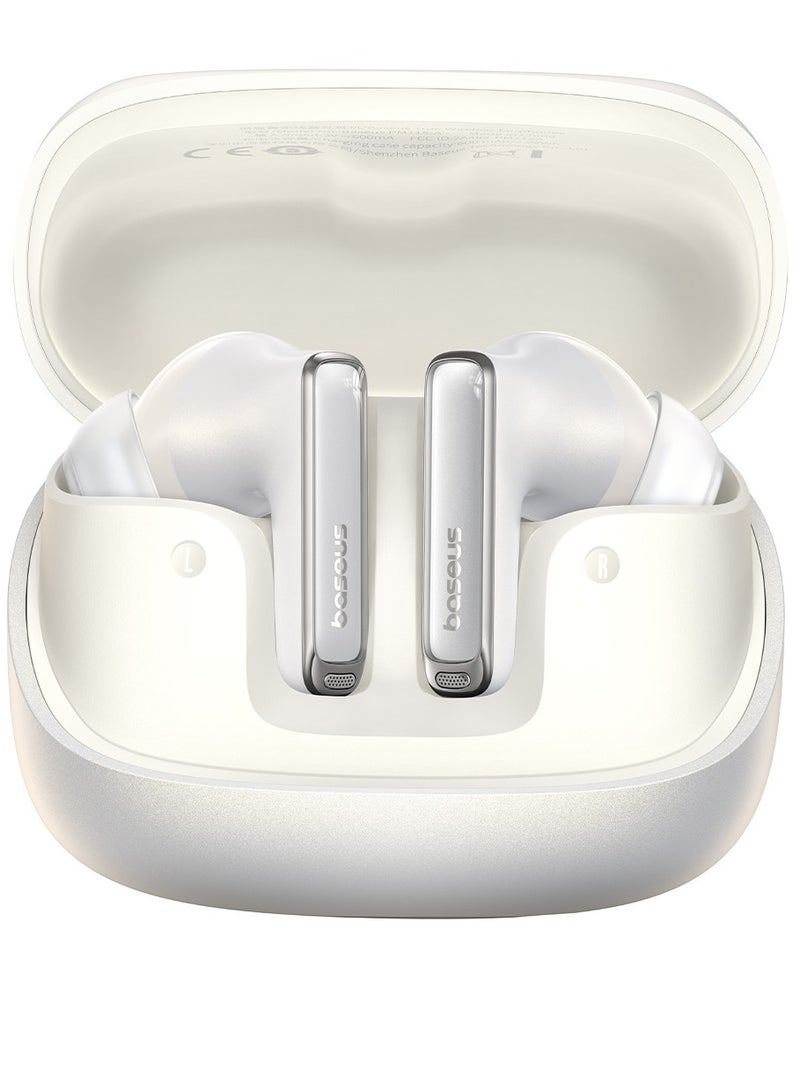 Bowie M2s Ultra True Wireless Earbuds with Hybrid Active Noise Cancellation -52dB, 4-Mic Environmental Noise Reduction, Ultra-Low Latency 0.06s for Gaming, Bluetooth 5.4, Fast Charging, 7H Playback (30H with Case), Touchscreen Charging Case, Hi-Fi Stereo Sound, Hi-Res Audio, Comfortable Fit, Voice Assistant (White) Moon White