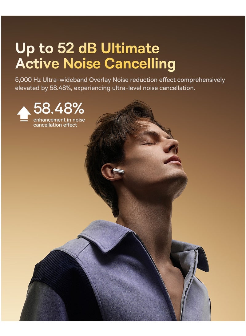 Bowie M2s Ultra True Wireless Earbuds with Hybrid Active Noise Cancellation -52dB, 4-Mic Environmental Noise Reduction, Ultra-Low Latency 0.06s for Gaming, Bluetooth 5.4, Fast Charging, 7H Playback (30H with Case), Touchscreen Charging Case, Hi-Fi Stereo Sound, Hi-Res Audio, Comfortable Fit, Voice Assistant (White) Moon White
