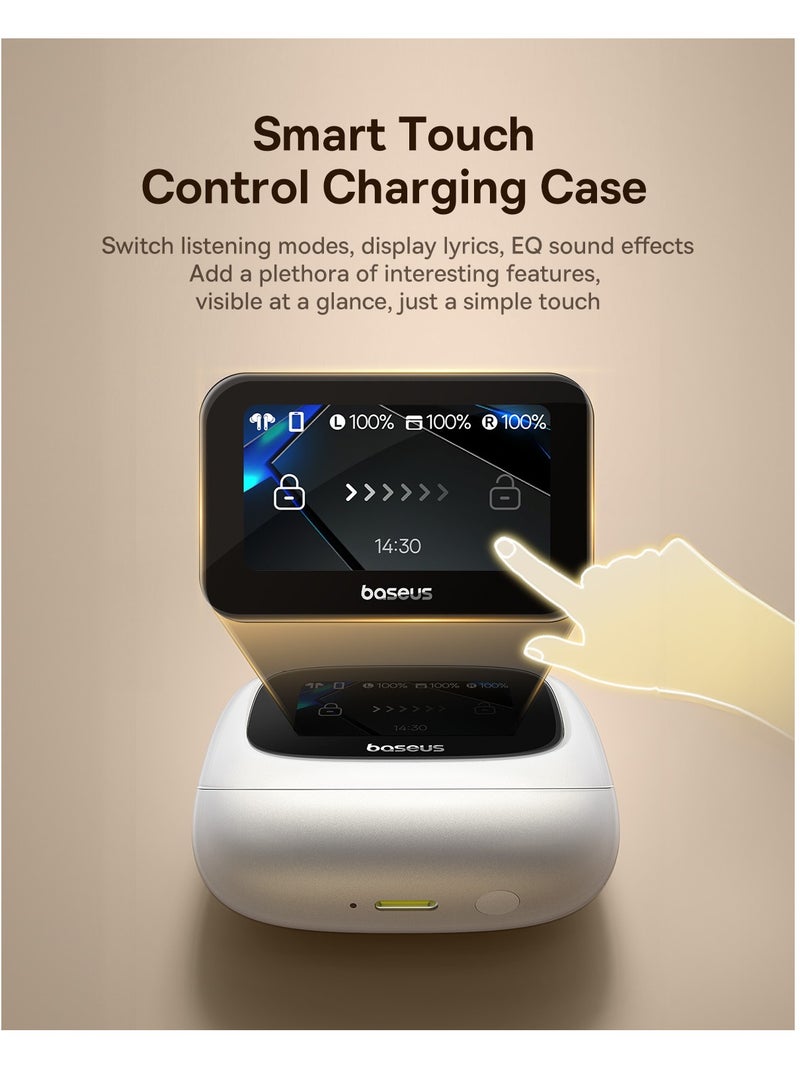 Bowie M2s Ultra True Wireless Earbuds with Hybrid Active Noise Cancellation -52dB, 4-Mic Environmental Noise Reduction, Ultra-Low Latency 0.06s for Gaming, Bluetooth 5.4, Fast Charging, 7H Playback (30H with Case), Touchscreen Charging Case, Hi-Fi Stereo Sound, Hi-Res Audio, Comfortable Fit, Voice Assistant (White) Moon White