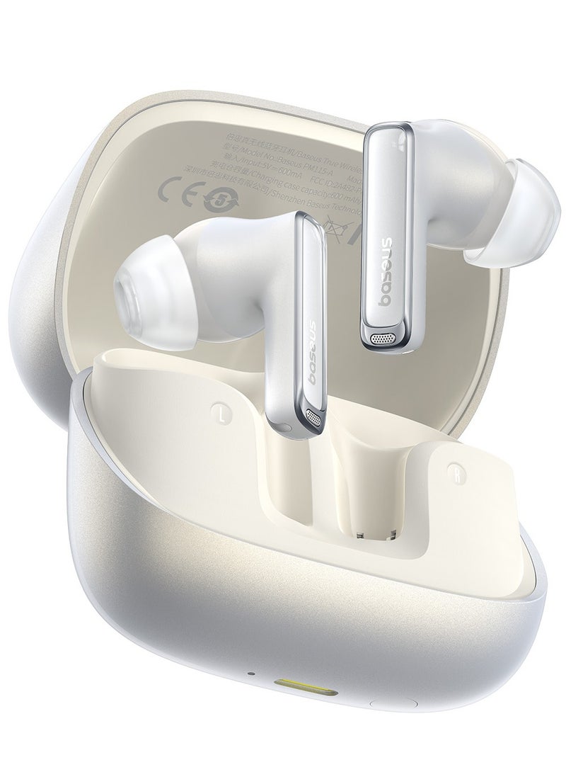 Bowie M2s Ultra True Wireless Earbuds with Hybrid Active Noise Cancellation -52dB, 4-Mic Environmental Noise Reduction, Ultra-Low Latency 0.06s for Gaming, Bluetooth 5.4, Fast Charging, 7H Playback (30H with Case), Touchscreen Charging Case, Hi-Fi Stereo Sound, Hi-Res Audio, Comfortable Fit, Voice Assistant (White) Moon White