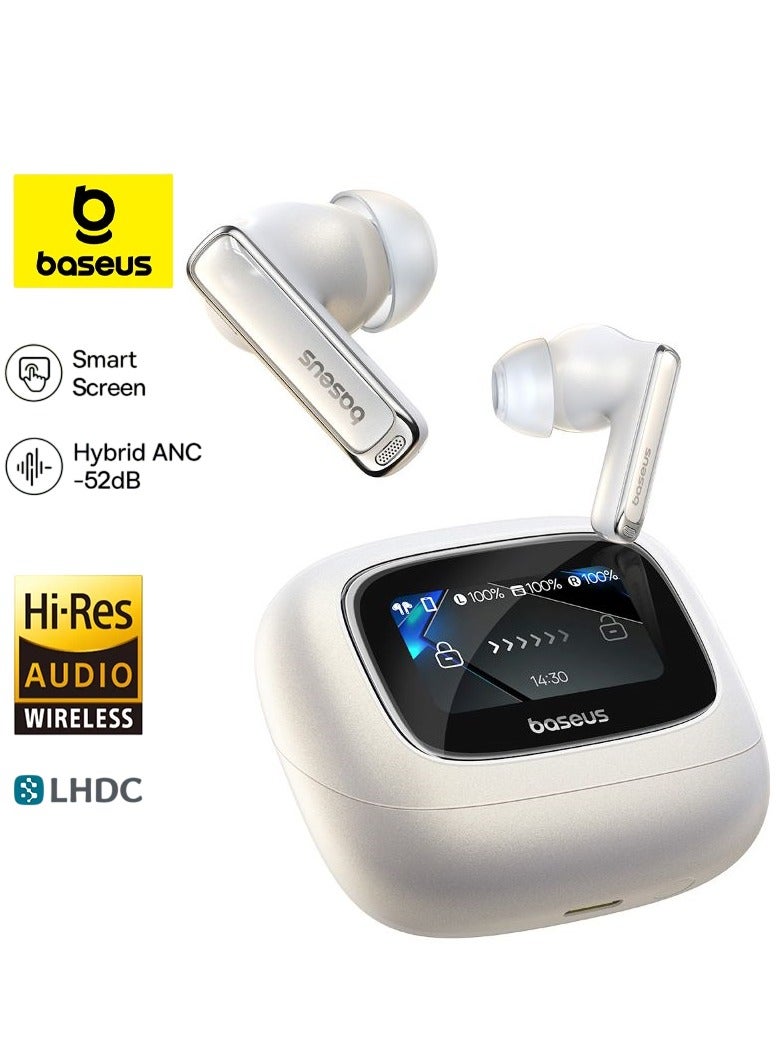 Bowie M2s Ultra True Wireless Earbuds with Hybrid Active Noise Cancellation -52dB, 4-Mic Environmental Noise Reduction, Ultra-Low Latency 0.06s for Gaming, Bluetooth 5.4, Fast Charging, 7H Playback (30H with Case), Touchscreen Charging Case, Hi-Fi Stereo Sound, Hi-Res Audio, Comfortable Fit, Voice Assistant (White) Moon White