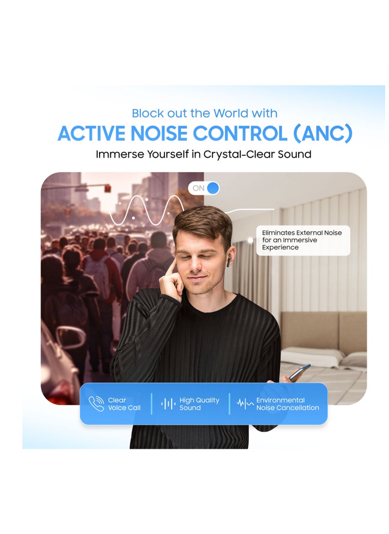 Swiss Military Victor RT75 PRO Active Noise Cancelling Earbuds - ENC & Transparency Mode, Hi-Res LDAC, Smart Touch Sensors, 180 Days Standby, 6Hr Music Time, Compatible with Android/iOS - Black