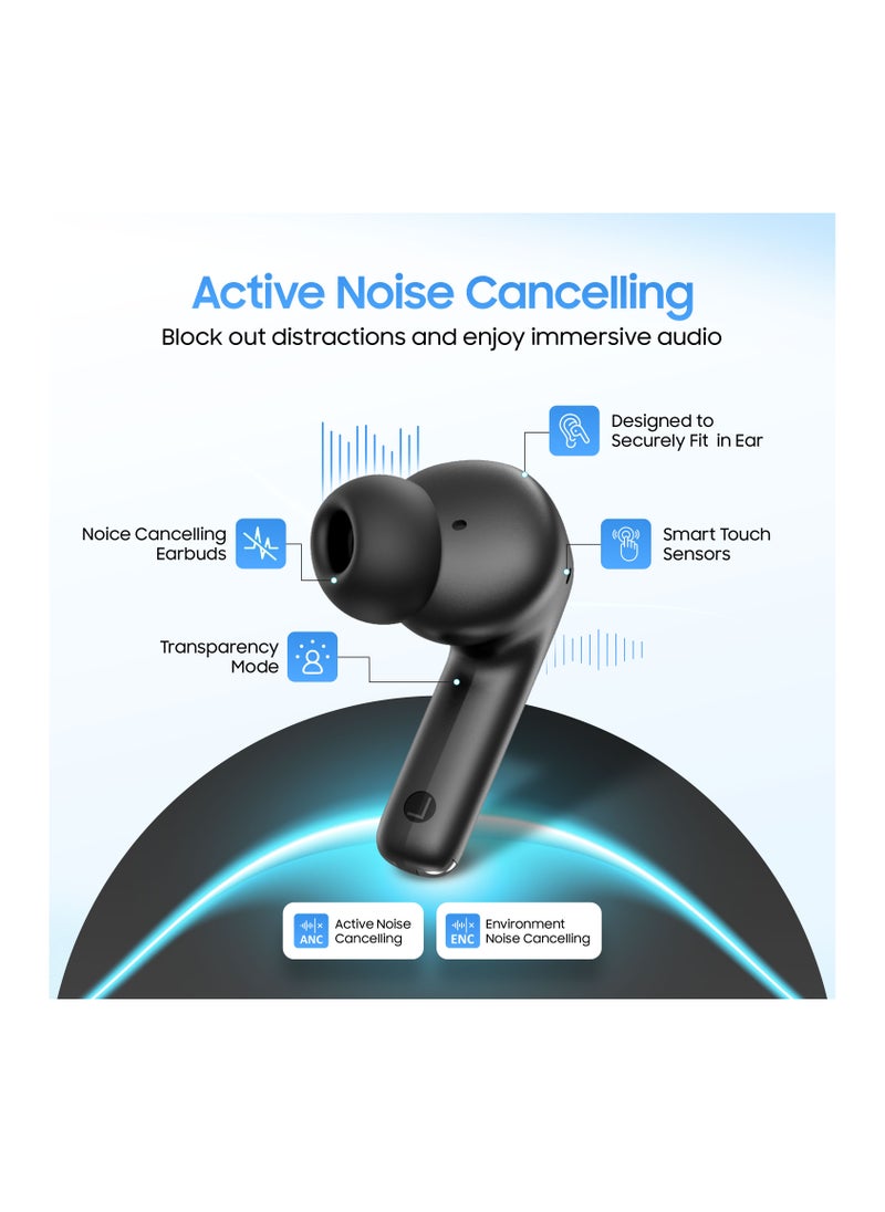 Swiss Military Victor RT75 PRO Active Noise Cancelling Earbuds - ENC & Transparency Mode, Hi-Res LDAC, Smart Touch Sensors, 180 Days Standby, 6Hr Music Time, Compatible with Android/iOS - Black