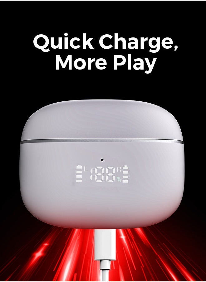 Maverick Wireless Earbuds with Noise Cancellation (ENC) - 7 Hours Playtime with Bluetooth 5.4 - AI Enhanced Calls Quad Mics - Gaming Bluetooth Earphones with Ultra-Low Latency - Deep Bass, Touch Control - For Exercise, Gym - Compatible with iPhone & Android (White)