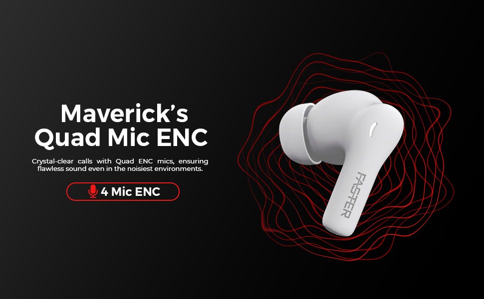 Maverick Wireless Earbuds with Noise Cancellation (ENC) - 7 Hours Playtime with Bluetooth 5.4 - AI Enhanced Calls Quad Mics - Gaming Bluetooth Earphones with Ultra-Low Latency - Deep Bass, Touch Control - For Exercise, Gym - Compatible with iPhone & Android (White)