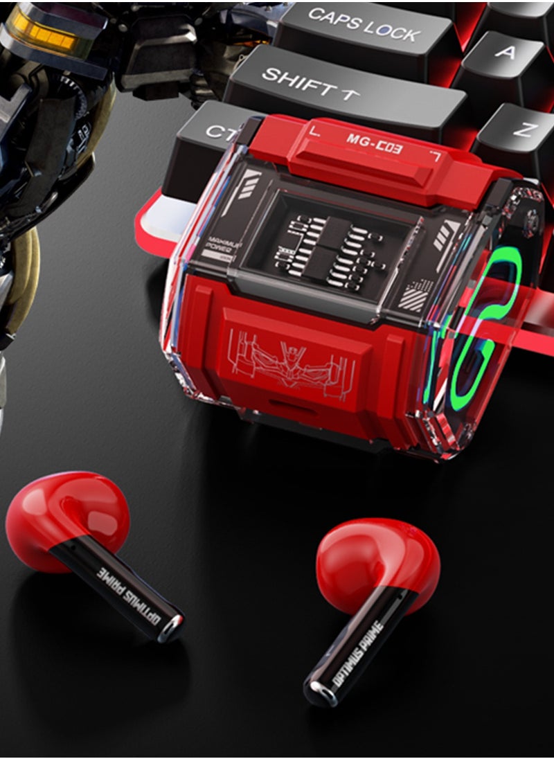 MG-C03 TWS Wireless Bluetooth Earphones – HiFi Stereo Sound, Fast Charging, Noise Cancelling, for Gaming and Music - Red