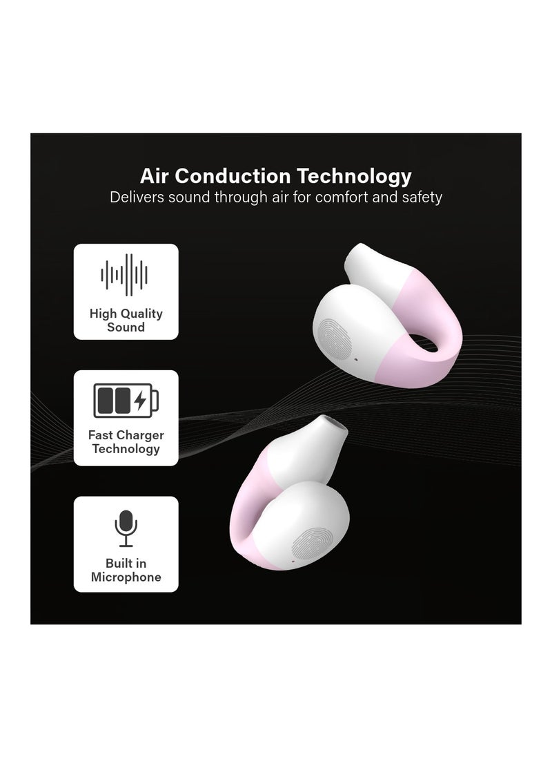 Swiss Military Delta Active Noise Cancelling Earbuds - Air Conduction Technology, Smart Touch Sensors, 100 Precise Power Indicator, 5 Hr Music Time, Compatible with Android/iOS - Pink
