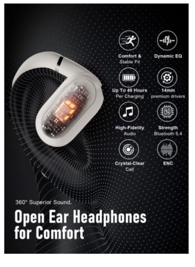 ZIPFORCE True Wireless Earbuds, Open Ear Bluetooth 5.4 Headphones 4-Mics ENC Clear Call, OWS Bluetooth Earbuds Touch Control, IPX6 Waterproof TWS, Light-Weight Earphones
