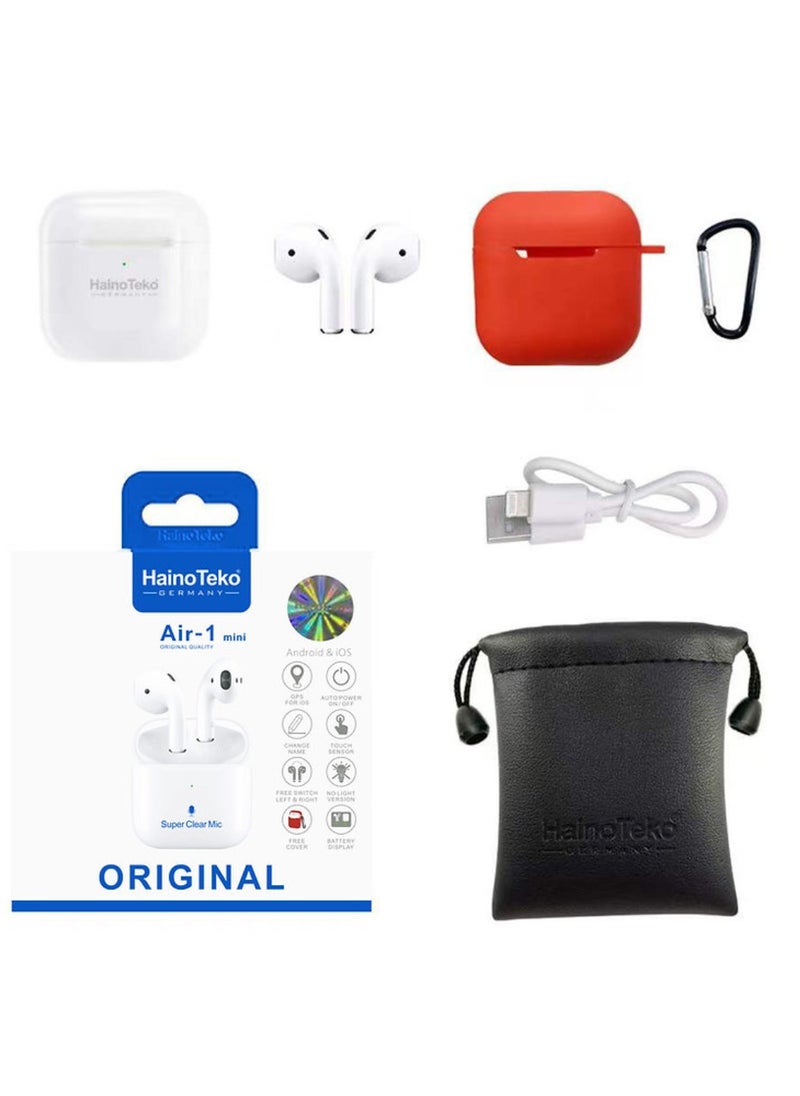 Air-1 Mini Wireless Bluetooth Earbuds Apple & Android Compatibility Built-in Microphone True Wireless Earbuds in-Ear Bluetooth Headphones Earphones Auto Power On/Off Touch Control Super Clear Mic White
