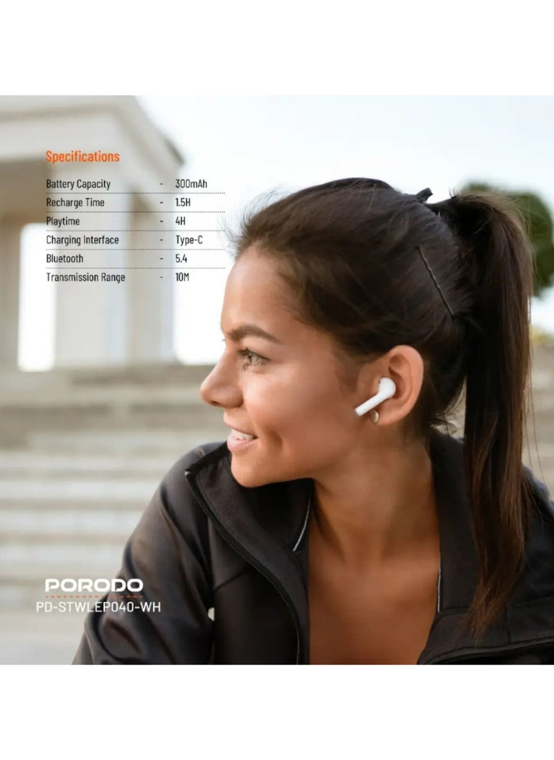 Soundtec Glimpse ANC Earbuds with Touch Display & Touch Control, 4 Hours of Play Time, Personalized App Control, High-Fidelity Audio, 300mAh Battery Capacity, 10m Transmission Range - White